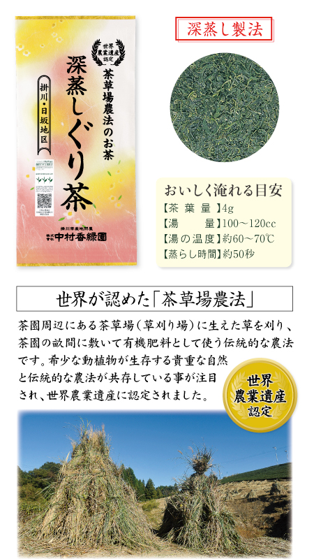 『深蒸しぐり茶 100g』 茶草場農法 世界農業遺産 深蒸し玉緑茶 日本茶 掛川茶産地問屋