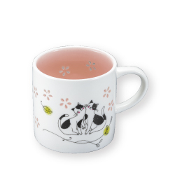 蛍彫りマグ 花とネコ(赤)　