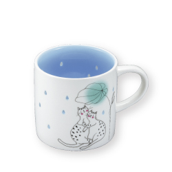 蛍彫りマグ 雨とネコ(青)　